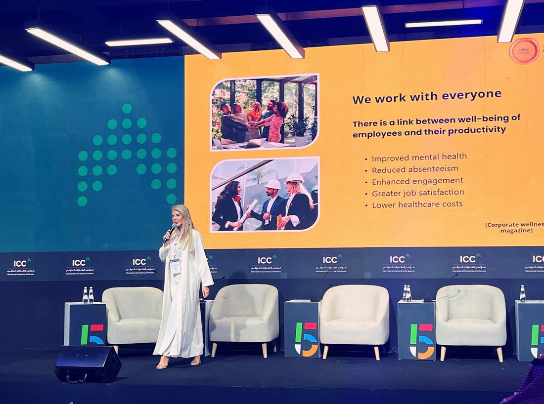 Cayte Fatma Mocadam, founder of Tashafi and CMDC UAE, launching the Business Clinic focused on mental health and workplace performance.